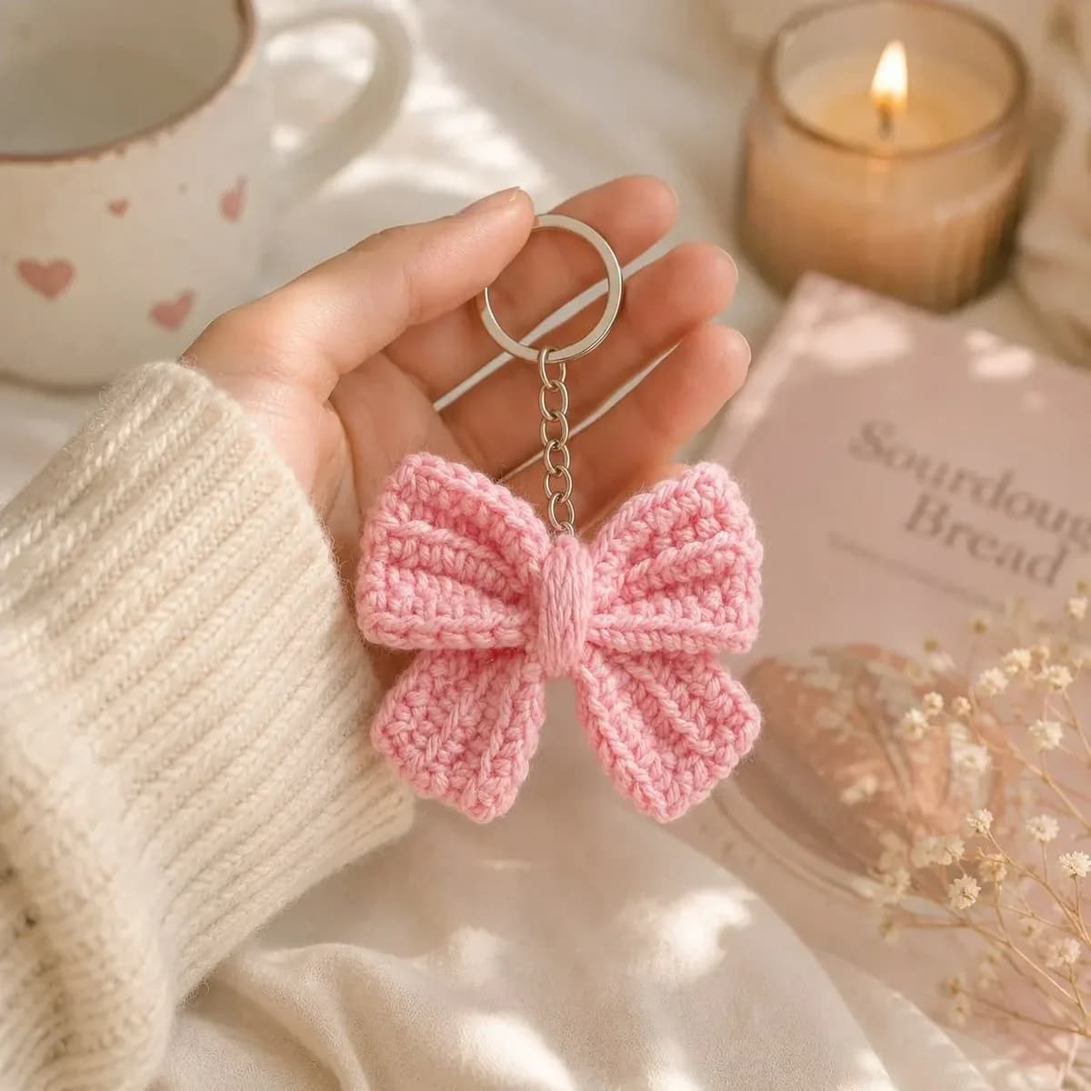 Crochet Bow Keychain — Pink — photo 1