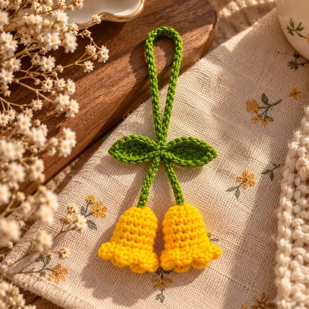 Crochet Cherry Keychain — Yellow — photo 1