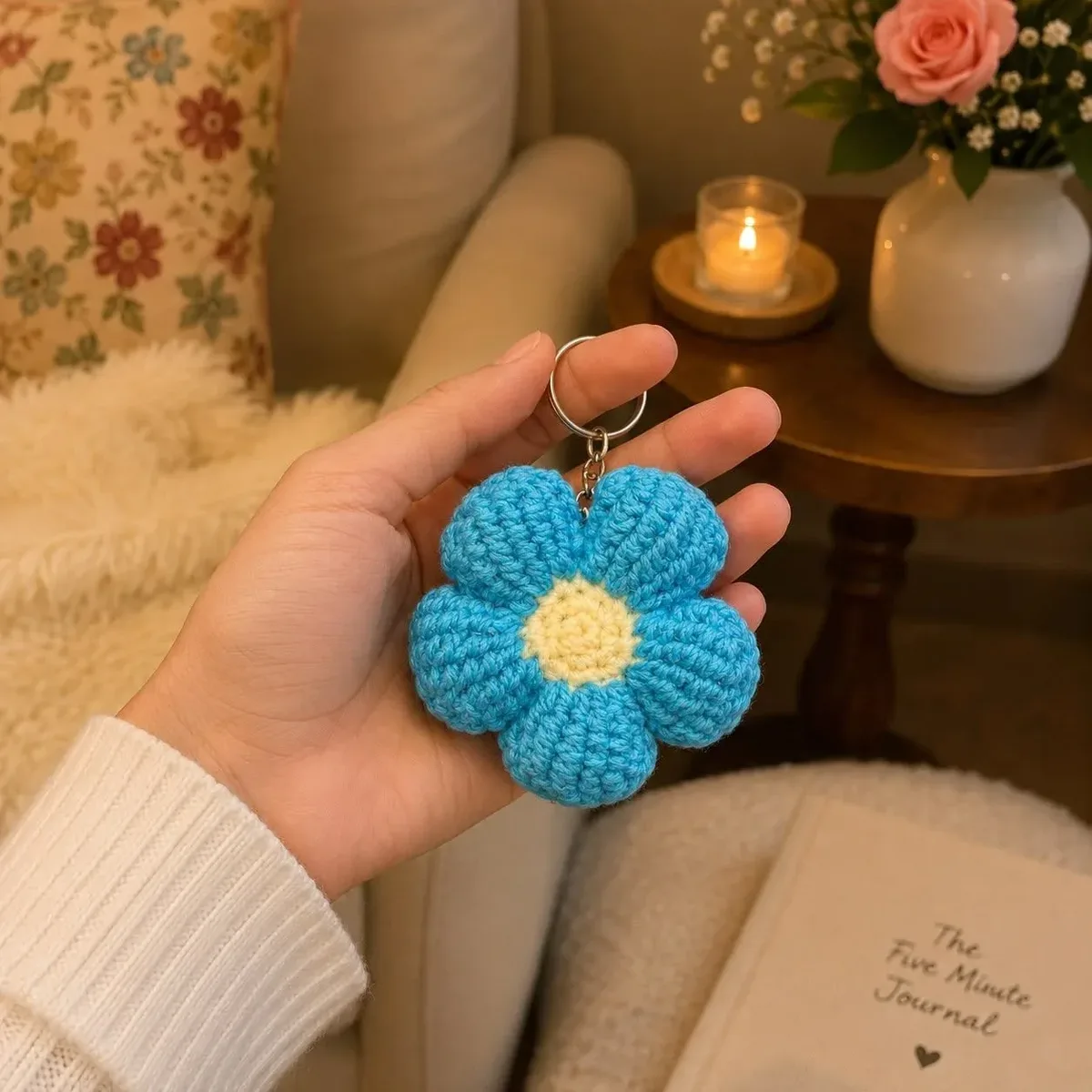 Crochet Flower Keychain — Blue — photo 1